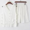 Chaleco de Lino y Algodón Fino de Verano para Hombre Estilo Chino Cárdigan de Cuello en V Shorts Traje Casual de Dos Piezas para Hombre