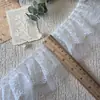 Cuello de vestido con volantes de encaje de doble capa y puños con ribete de encaje, accesorios para ropa hecha a mano y decoración de vestidos, tela