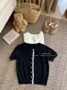 Nueva Camiseta Versátil de Cuello Redondo y Manga Corta para Mujer, Top Sencillo de Punto Corto de Un Solo Botón, Blanco, Talla Única
