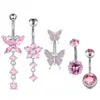 Set de 5 Piezas de Joyería para Piercing de Ombligo de Comercio Electrónico Transfronterizo, Anillos de Ombligo de Mariposa Incrustados con Zirconia, Joyería de Piercing Simple de Moda para el Abdomen