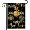 Bandera de Jardín de Venta Caliente Transfronteriza Feliz Año Nuevo Fuegos Artificiales Enano Patio Decoración de Patio Exterior Bandera de Jardín de Lino de Doble Cara