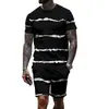 Traje de Verano Estampado Geométrico para Hombre Camiseta de Malla + Shorts Conjunto de Dos Piezas para Hombre Manga Corta Deportivo Ligero