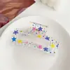Presilha de Cabelo Estilo Fresco de Verão com Estampa Floral Frutada Transparente, Presilha de Tubarão para Penteados, Acessório de Garra de Cabelo Quadrada