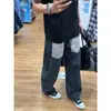 Pantalones a cuadros de estilo americano transfronterizos, corte limpio, vintage, desgastados, con bolsillos de parche, pierna ancha recta, casual