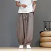Calça Harem, calça de seda gelada, calça esportiva reta listrada fina solta de verão estilo chinês, calça masculina fina estilo chinês novo