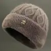 Chapéu de inverno para mulheres idosas, chapéu de lã tricotado com forro de fleece, espessado para aquecimento, proteção contra o frio e proteção para as orelhas, adequado para mães