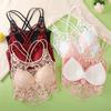 Amor Transfronterizo Sling Hueco Espalda de Belleza Copa Fija Pecho Envolvente Recogido Sexy Flor Soluble en Agua Chaleco de Punto Plisado Ropa Interior