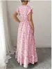 Vestido largo estilo francés de cuello en V que ciñe la cintura, elegante vestido europeo y americano, nuevo modelo 2026