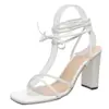 2026 Verão Tamanho Grande Comércio Exterior Sapatos Femininos Sexy Bico Quadrado Tiras Salto Fino Salto Alto Sandálias com Tiras Cruzadas para Mulheres Transfronteiriço