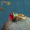 Productos de fábrica de origen joyería de plata s925 estilo nacional para damas anillo de apertura de esmalte azul ardiente corindón rojo