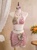 2026 Nuevo Estilo Europeo y Americano Sexy Brillante Traje de Baño Bikini de Tres Piezas Bordado Floral Transfronterizo