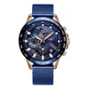 LIGE 2019 Reloj para Hombre con Correa de Malla Cronógrafo Multifuncional Resistente al Agua Oro Rosa Negro Plata Negro