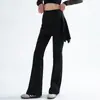 Conjunto de yoga para mujer para verano y otoño, con un top atlético de manga larga ajustado y pantalones de cintura alta ligeramente acampanados, adecuado para correr, Pilates y entrenamiento.