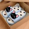 Pantuflas Personalizadas de Gato Negro Dulce y Genial de Dibujos Animados para Exteriores de Verano, Calzado para Exteriores, Celebridad de Internet, Hogar, Sandalias Antideslizantes de Suela Suave