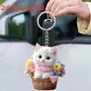 Llavero Plano de Acrílico con Gatito y Cesta de Flores Linda de Venta Caliente Transfronteriza con Adorable Diseño de Animalito Pequeño
