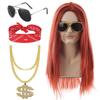 Amazon Cross Border COS Punk Wig 80s Heavy Metal Hip Hop Rock Laranja Cabelo Longo Liso Vestido Up terno