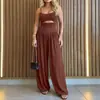 2026 Ropa de Verano de Moda Nueva para Mujer de Comercio Exterior Europeo y Americano, Mono de Color Sólido de Pierna Ancha con Correa para Cintura