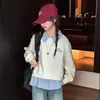 Nueva Sudadera de Otoño e Invierno para Niñas Estilo Universitario Cuello Polo, Moda Coreana Rayas Patchwork Falso Dos Piezas Top de Manga Larga