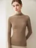 Suéter 100% caxemira pura para outono e inverno para mulheres, gola semi-alta, caxemira de bebê, slim fit, tricô sem costura, suéter base