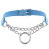 Collar gargantilla de anillo de cuero PU ecológico, moda europea y americana, estilo punk callejero, cadena con O-ring, correa para el cuello, cadena para la clavícula
