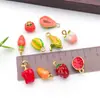 Amazon Handmade Pingentes de Frutas Esmaltados 3D Liga Metálica Morango Melancia Pimenta Milho Acessórios para Joias DIY
