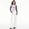 Calça Jeans Preta Flare Wide-Leg para Mulheres 2025 Outono Novo Estilo Forrada com Lã Cintura Traseira Calça Marca de Couro