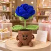 Adorno de Planta en Maceta Rosa Tejido a Mano Lindo con Manos y Pies Flor de Hilo Maceta Muñeca Decoración Creativa de Escritorio