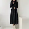 Vestido largo de punto coreano ins simple de cuello medio alto, estilo diosa, vestido suéter suelto de longitud media