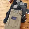 Calça casual masculina de algodão de alta qualidade para primavera e outono, cinco bolsos, espessura média, perna reta, cor sólida, cintura média