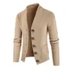 Produção e Processamento Personalizados de Suéteres Casuais Masculinos com Gola V de Manga Longa e Cardigans de Tricô Botonê com Padrão de Cor Única