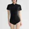 Traje de baño ins de Corea del Sur para mujer, conservador, de una pieza, que cubre la barriga, adelgazante, para busto pequeño, de manga larga, nuevo, de manga larga, para estudiante, anti-DDoS