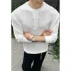 Camiseta de Manga Larga Henley Blanca cleanfiS para Hombre Otoño Estilo Hong Kong Ins Atuendo Sencillo Top de Peso Pesado Talla Grande