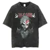 Camiseta Vintage Lavada con Lejía Lavada y Desgastada Camiseta de Manga Corta de Anime con la Parca