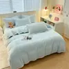 Juego de cuatro piezas de terciopelo de leche engrosado, funda de edredón individual de forro polar coral, franela de felpa, ropa de cama de doble cara de felpa para invierno