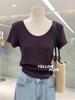 Precio Real ~ Camiseta de Manga Corta para Mujer con Cuello en U Grande de Copos de Nieve Estilo Normcore Verano Nuevo Estilo Simple Básico Efecto Adelgazante