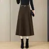 Falda midi plisada de lana mezclada de cintura alta, corte ajustado, estilo retro elegante, con dobladillo ancho, para mujer, Nuevo Estilo Otoño/Invierno 2026