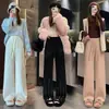 Pantalones de punto anchos para mujer con adornos de pedrería de alta resistencia, nuevo estilo otoño/invierno 2026, pantalones casuales rectos de talle alto que estilizan, con caída, de estilo relajado