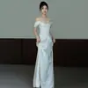 Vestido de Novia Satinado de un Hombro Ligero 2026 Nuevo Estilo de Exportación Sencillo Adelgazante Vestido de Novia Francés Vestido de Salida de Novia