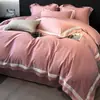 Conjunto de Roupa de Cama de Seda Gelada com Sensação Fresca de Luxo Leve Conjunto de Quatro Peças Verão Seda Sedosa Cobertura de Edredom para Dormir Nu Lavável Lençol de Cama de Seda Genuína Não Tencel Saia de Cama