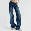 Pantalones de Mezclilla Sueltos Rectos de Tiro Bajo Estilo Americano Largos Hasta el Suelo Verano 2025 Lavados Vintage Adelgazantes de Pierna Ancha Largos Hasta el Suelo