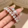 Cuentas Plateadas Brillantes, Pulsera Abierta Multicapa con Perlas Incrustadas de Diamantes Estilo Europeo y Americano, Pulsera de Lujo Ligero de Alta Gama, Joyería de Mano Retro Francesa
