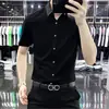 Camisa casual de manga corta de alta gama, sin arrugas, fluida para hombre, corte slim, con un look sofisticado, tejido elástico y diseño sin costuras, perfecta para ropa de negocios.