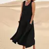 Amazon Sitio Independiente Wish2023 Verano Estilo Europeo y Americano Bolsillo Sin Mangas Cuello Redondo Vestido de Algodón Puro para Mujer