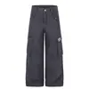 Pantalones de Trabajo Retro Estilo Americano para Hombre, Moda Callejera Punk, Diseño de Pliegues con Múltiples Bolsillos, Pierna Ancha Recta, Casual