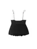 Ropa de Mujer de Venta Caliente de Comercio Exterior de Amazon Transfronterizo, Estilo Dulce y Fresco, Camisola Negra con Tirantes Finos, Blusa con Dobladillo Floral Plisado