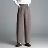 Calça feminina de lã mista, cintura elástica, perna larga, perna curva, nova coleção outono/inverno 2026, cintura alta, corte solto, versátil, simples e casual
