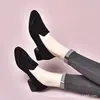 Zapatos Planos de Piel Suave 2026 Primavera y Otoño Tacón Bajo Grueso Puntera Redonda Piel Suave Zapatos Planos de Corte Profundo Suela Suave Superficie Suave Mocasines Microfibra Negra
