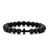Pulsera Cruzada de Cálculos Biliares Negros Transfronterizos Set de Pareja Blanco y Negro Mate Pulsera con Cordón Elástico Pulsera Fábrica Mayorista
