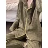 Pijama de Gasa de Algodón Floral Rústico para Mujer, Nuevo Estilo Primavera y Otoño 2026, Conjunto de Manga Larga y Pantalón Largo con Ribete de Encaje, Ropa para el Hogar