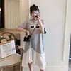 Saia Longa Franzida de Verão Nova Estilo Coreano para Gestantes Tamanho Grande Vestido para Gestantes Camiseta Longa Solta Vestido Tendência